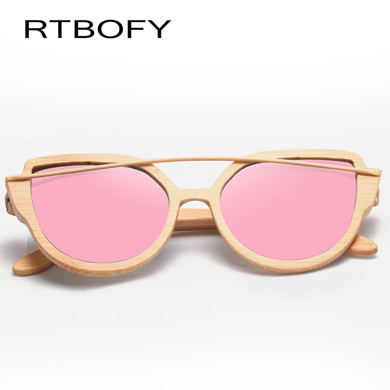 Rtbofy дерево Солнцезащитные очки для женщин Для женщин Bamboo Рамки глаз Очки поляризационные Оптические стёкла Очки с деревянной коробке UV400 защиты оттенков очки