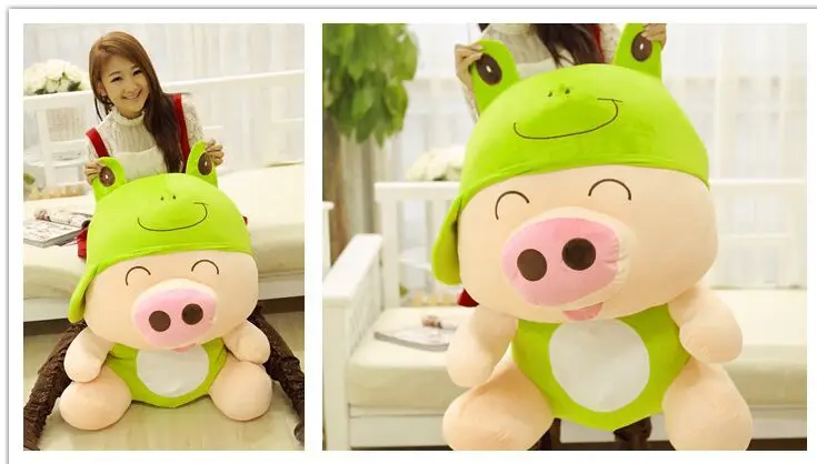 Креативная свинья плюшевая игрушка Огромный 95 см McDull поворот к лягушке дизайн
