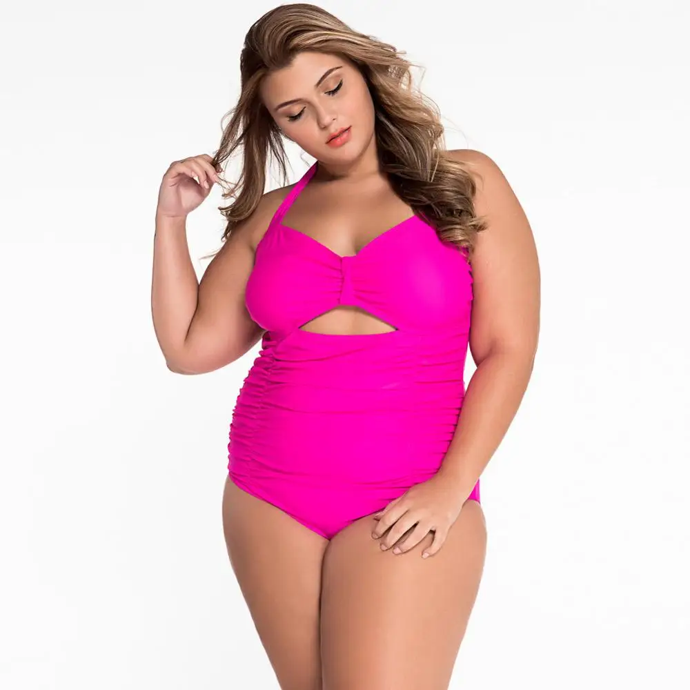 Plus Size Swimwear Women Bikini Set Swimsuits 2016 New Beach Padded Solid Vintage Retro Hollow Out Bathing Suits Swim Wear 5XL |