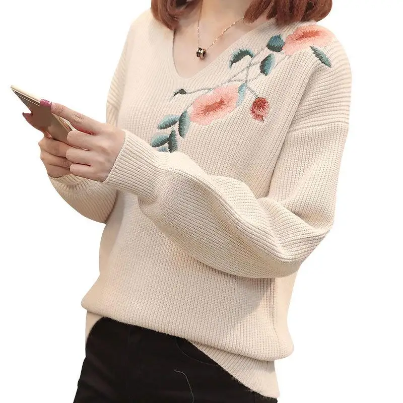 Вышивка цветочный свитер Роза сладкий Для женщин свитера и пуловеры перемычки