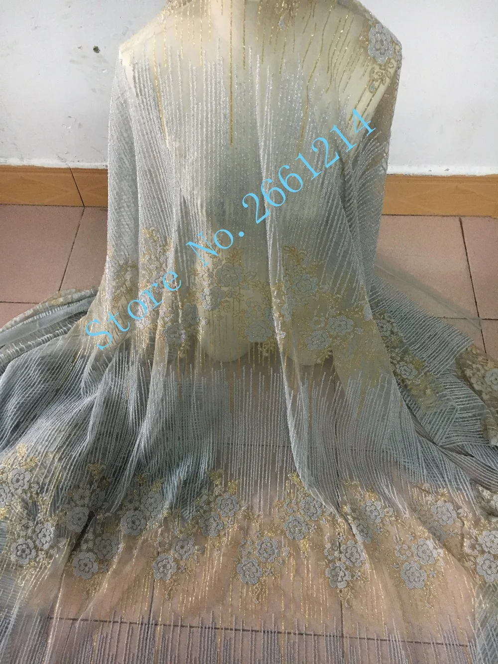 new design BZL-00271 French tulle net lace fabric shinny grey beaded glitter material African | Дом и сад