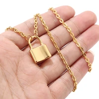 new fashion jewelry stainless steel gold color lock pendent necklace man women party punk necklace accessories birthday gifts
