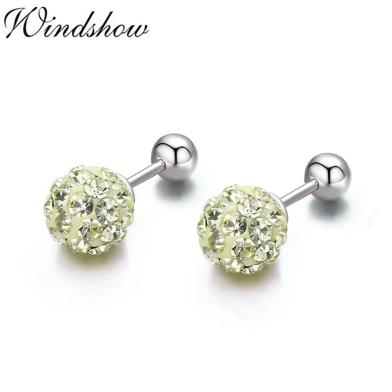 Lemon yellow Серьги-гвоздики с милыми кристаллами, круглыми шариками, 925 пробы, серебряными винтами сзади, для женщин, девочек, детей, детей, ювелирные изделия Orecchini Aros Aretes - Окраска металла: Lemon yellow