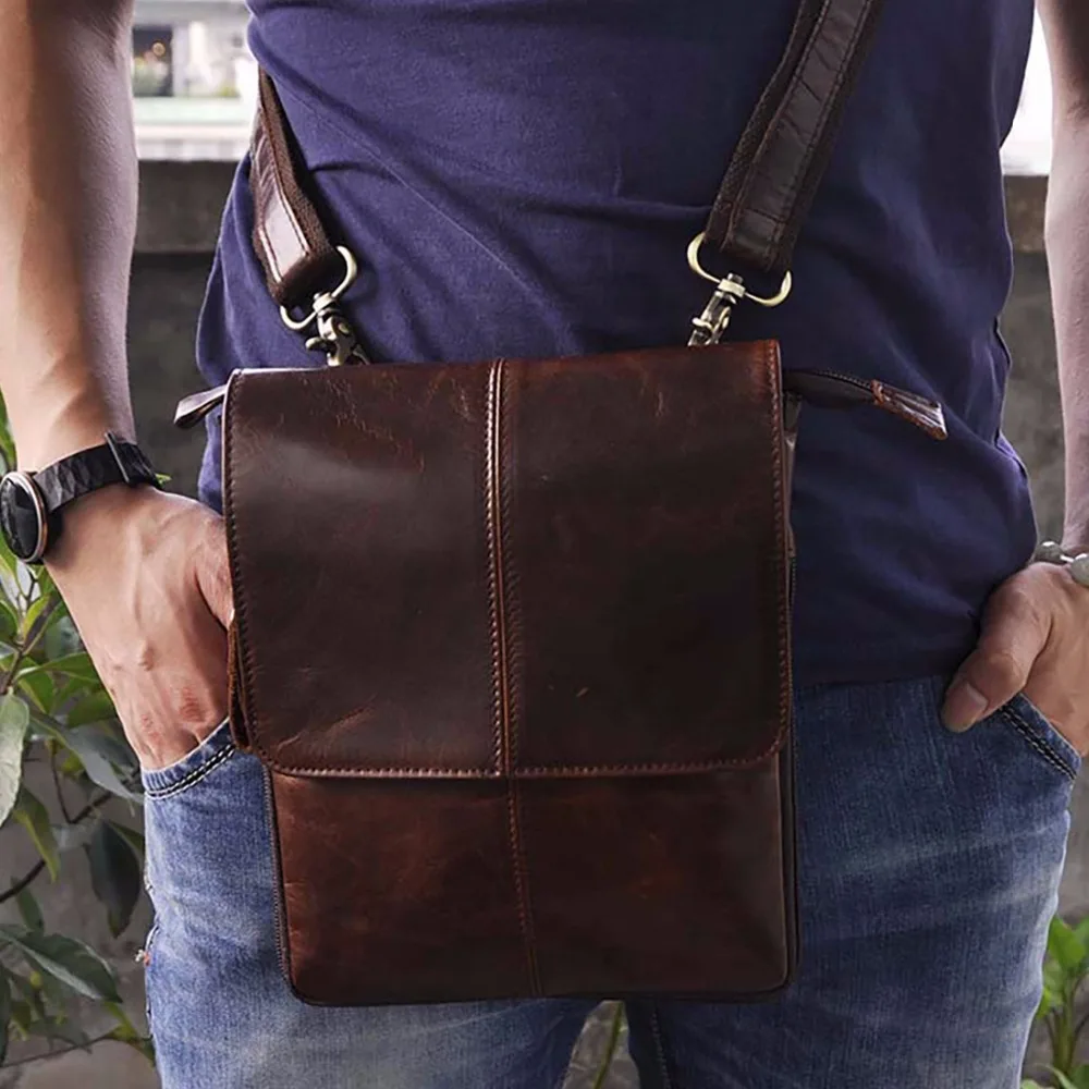 Сумка мессенджер через плечо из натуральной кожи для мужчин многофункциональная