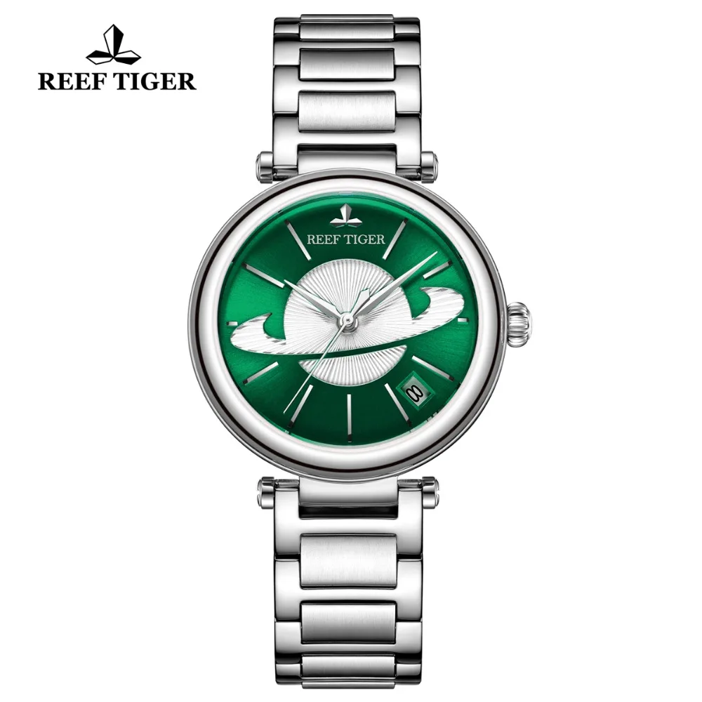 Reef Tiger/RT Women Green Exquisite Watches Steel Top Brand Luxury Watch Designer Automatic Watch reloj mujer RGA1591