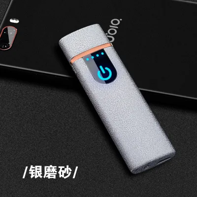 Matte Silver Светодиодный дисплей с дисплеем батареи USB Зажигалка перезаряжаемая Электронная зажигалка Ветроустойчивая беспламенная двухсторонняя сигарная плазменная зажигалка - Цвет: Matte Silver