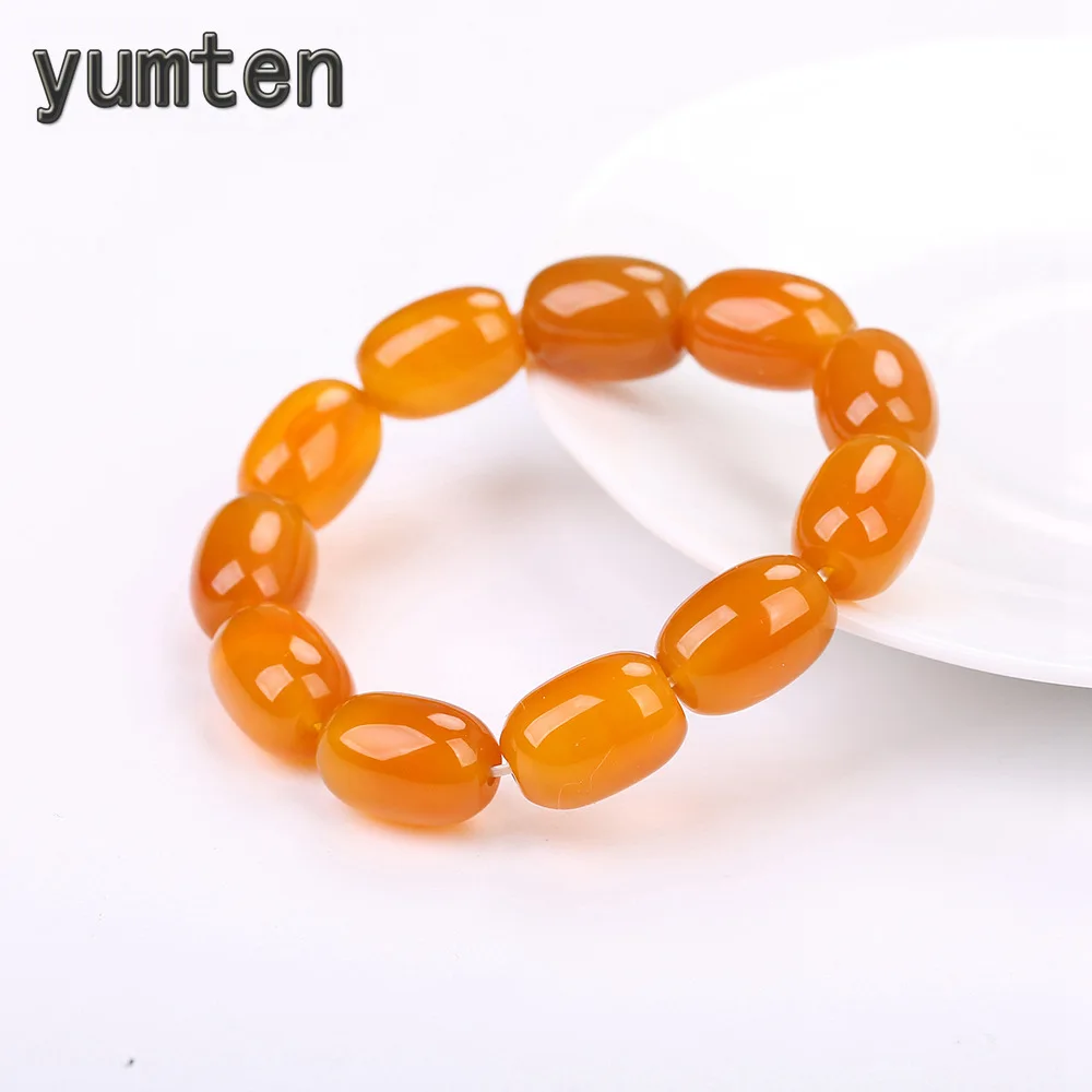 Мужской браслет из натурального агата желтый Нефритового хрусталя