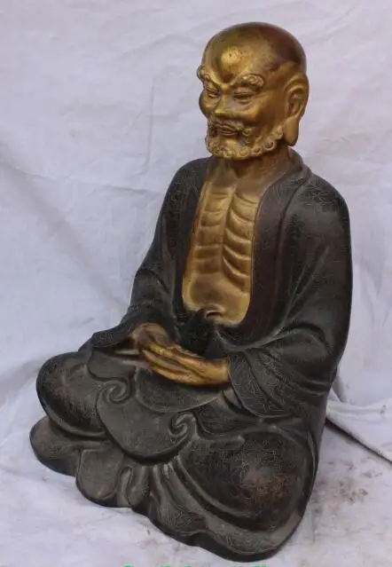 S5190 18 &quotСтарая Куро фиолетовая бронзовая 24К Золотая Arhat Damo Bodhidharma Dharma статуя Будды