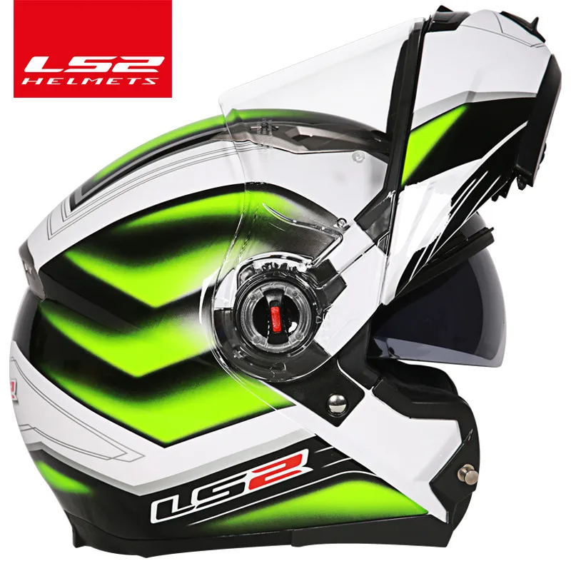 LS2 FF370 флип moto rcycle шлем casco moto двойной козырек Полный лицевой Шлем может изменить противотуманные линзы шлем moto ECE утвержден - Цвет: green Underworld