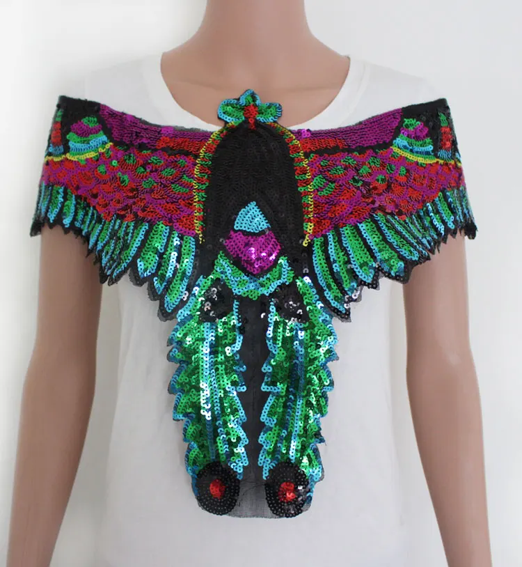 2 шт./лот вышивка орел с кружевной отделкой Аппликация ткань пайетками свитер