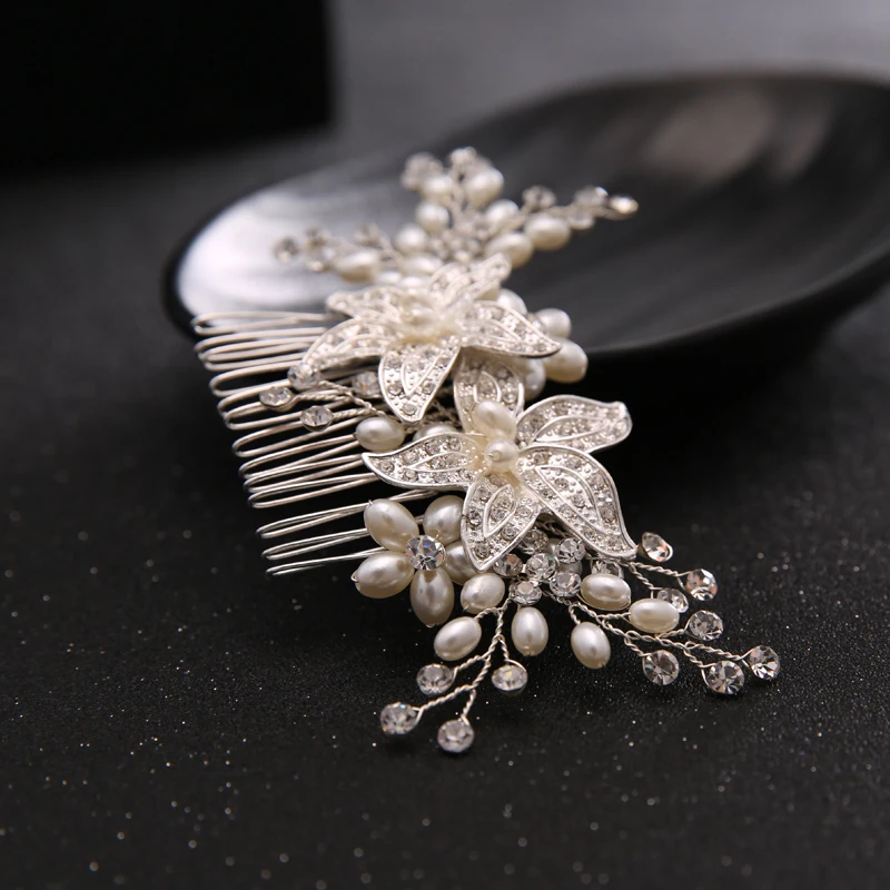Элегантный ручной работы Винтажный серебряный цвет цветочный свадебный гребень