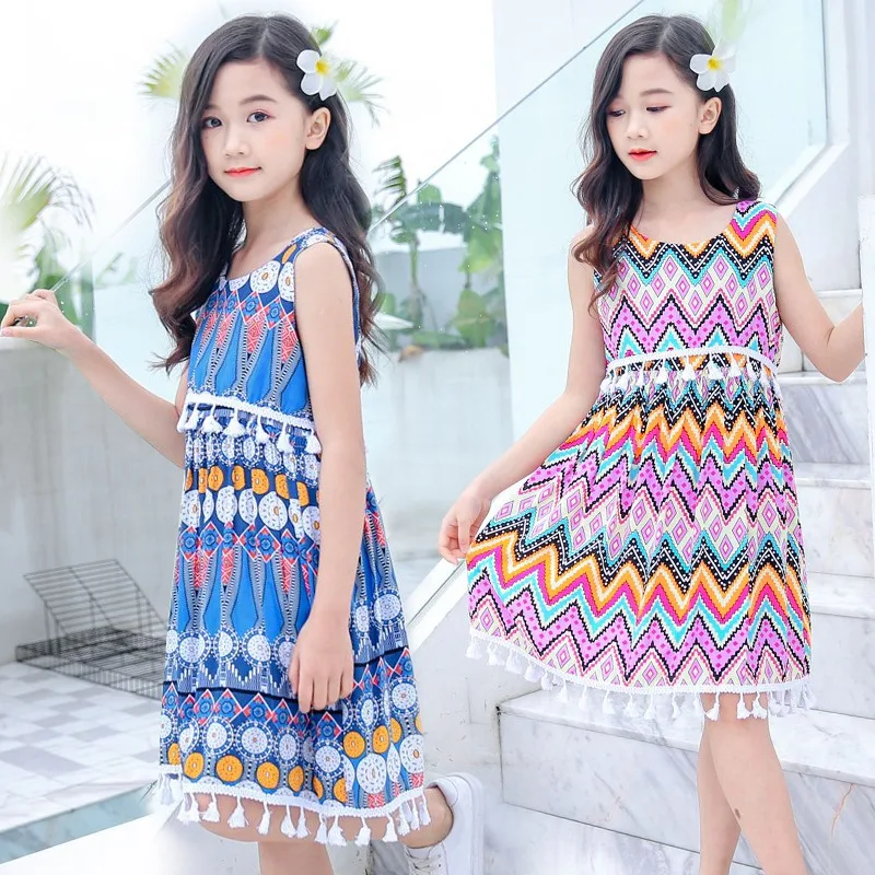 2019 летнее платье принцессы с бахромой для маленьких девочек хлопковое богемное