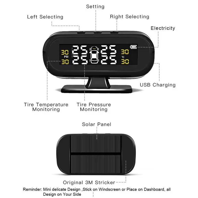 Беспроводная система контроля давления в шинах TPMS на солнечных батареях с 4