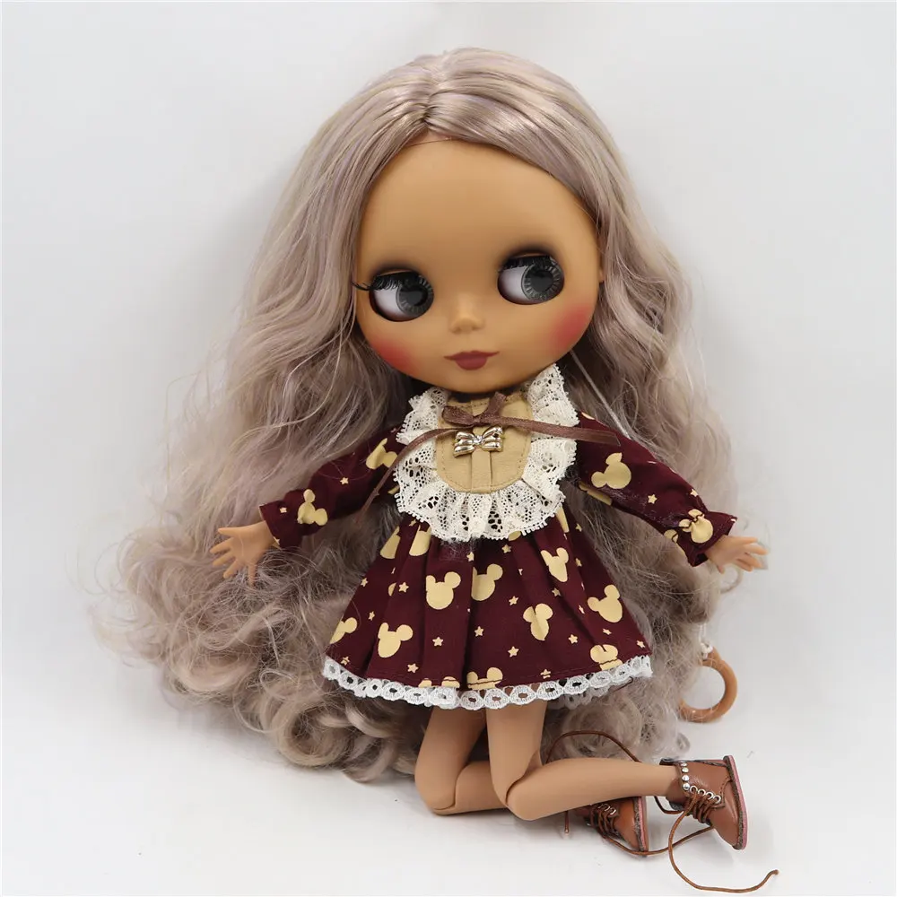 Кукла Blyth от ICY DBS черная кожа матовое лицо тело фиолетовые Смешанные коричневые