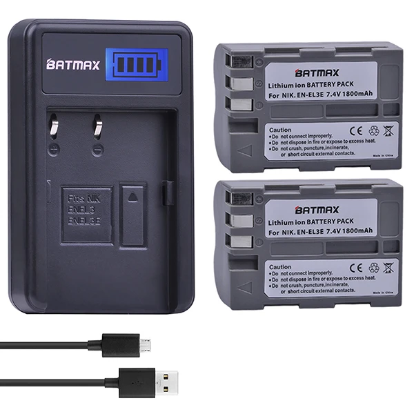 2 Battery set Batmax EN-EL3E RU EL3E батарейный блок камеры+ ЖК-дисплей USB Зарядное устройство для Nikon D90 D80 D300 D300s D700 D200 D70 D50 D70s D100 Камера s - Цвет: 2 Battery set