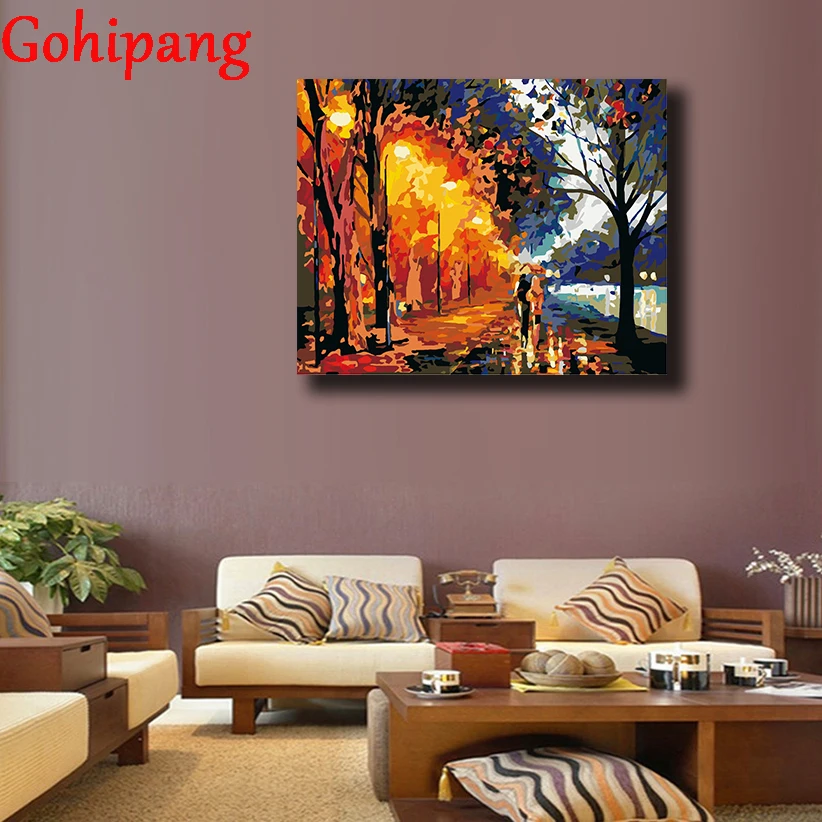 Framed Landscape Pictures By Numbers Raining Walk DIY Digital Oil Painting Coloring Canvas Art For Home Decor 40x50cm | Дом и сад