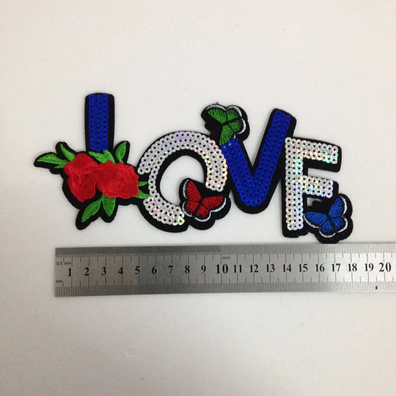 20pcs Flower Love Letters Glitter Patches Sew On parches Sequined Jeans Jacket Patch For Clothing bordados Patchwork Appliques | Дом и сад