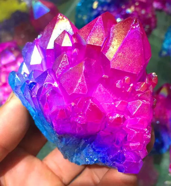 Удивительный зеленый фиолетовый камень Aura Angel Quartz Crystal титановый висмут