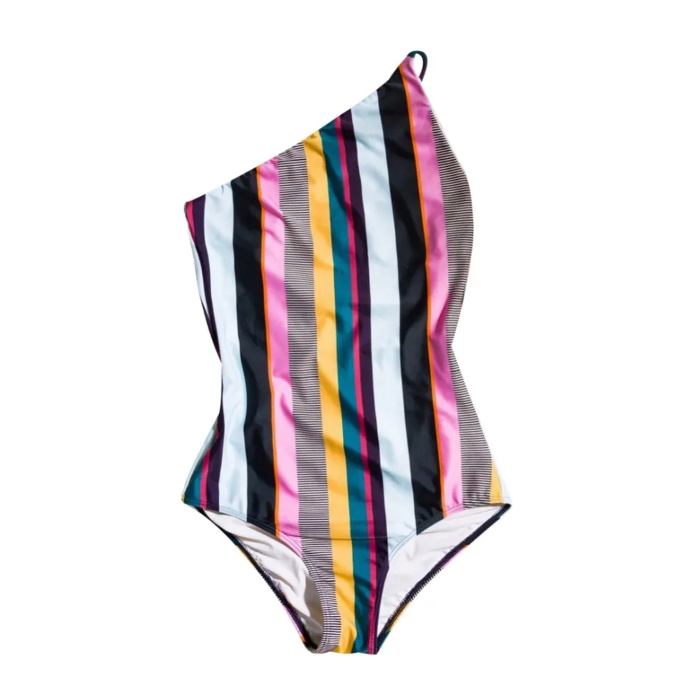 Летний женский цельный купальник купальный костюм боди в радужную полоску