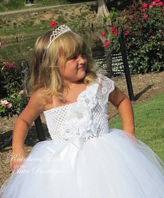 POSH DREAM Elegance White Flower Girls Tutu Dresses for Wedding Children Couture Girl Baptism Birthday Dress | Детская одежда и