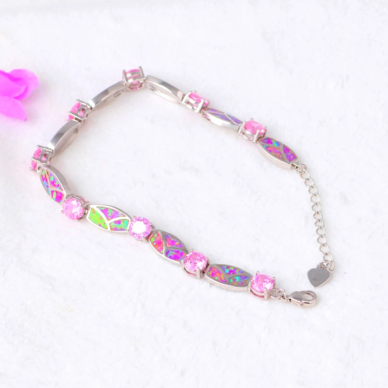 Новые популярные браслеты с кристаллами Розовый огненный опал серебро