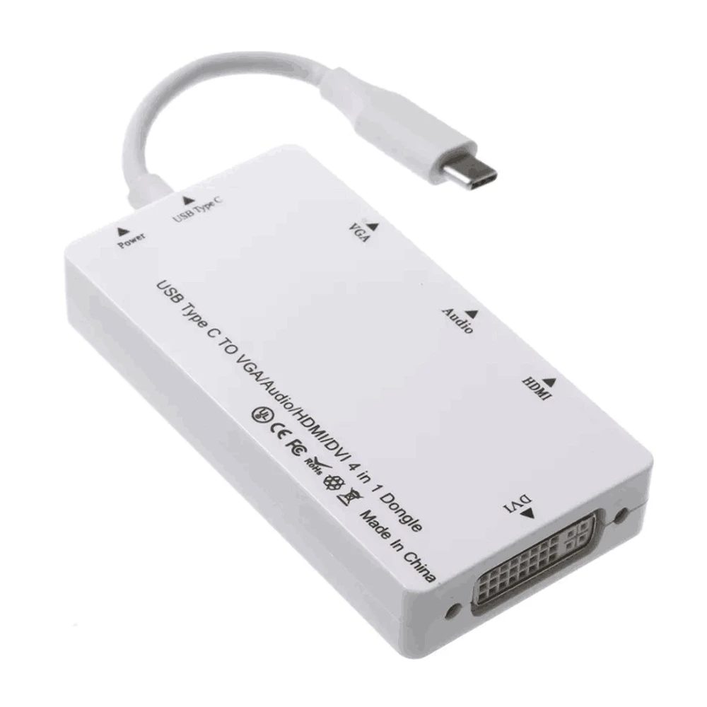 10 шт./лот 4 в 1 1080P USB 3 Тип C к VGA HDMI DVI кабель адаптер для нового MacBook с аудио выходом|hdmi