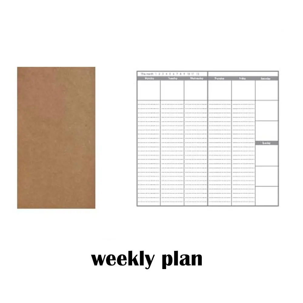 week plan 5 шт./партия заполняемый бумагой паспорт путешественник блокнот наполнитель бумага s журнал молочные вставки Refill бумага кожа midori пакет - Цвет: week plan