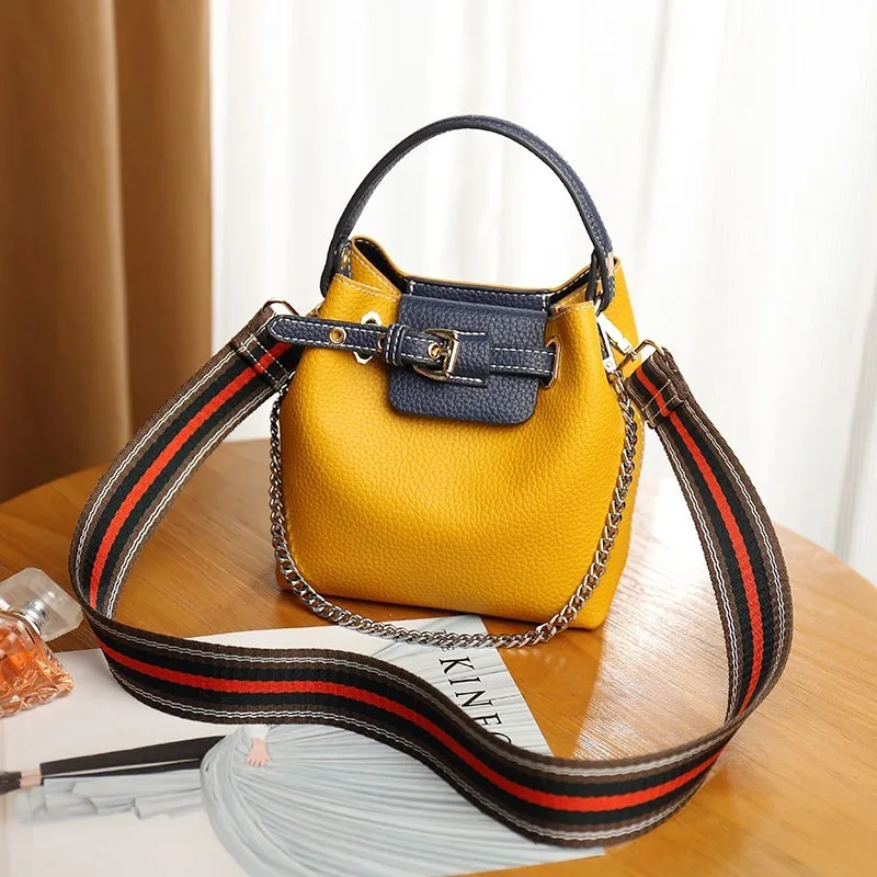 Yellow Handbag LIKETHIS, модная женская сумка через плечо из двух частей, широкий плечевой ремень, сумка на плечо из искусственной кожи, маленькие повседневные сумки-мессенджеры - Цвет: Yellow Handbag