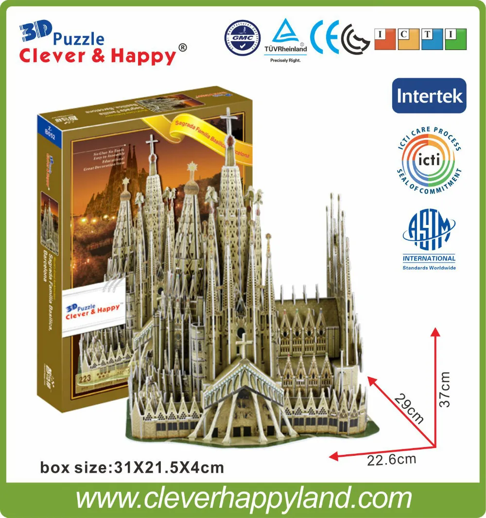 

clever&happy land 3d puzzle model Sagrada Family Basilica,Barcelona,Barcelona paper puzzle diy model puzzle toy for boy paper