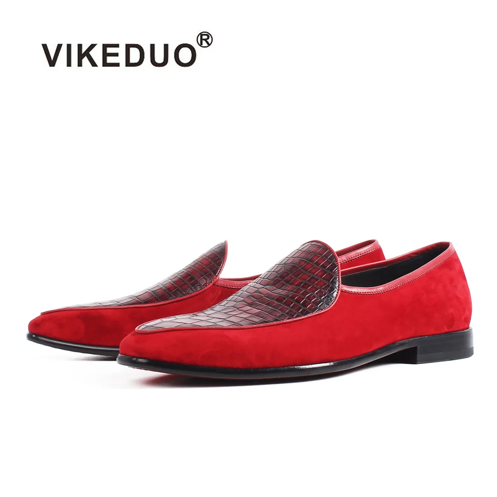 VIKEDUO 2020 горячая красная замша Мокасины мужские туфли ручной работы Повседневная