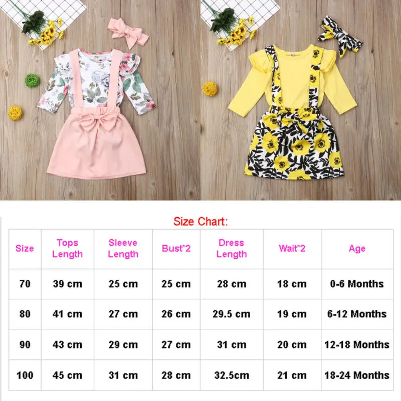 3PCS Toddler Baby Girls Long Sleeve Romper Sunflower Bib Skirt Outfits Cotton | Мать и ребенок