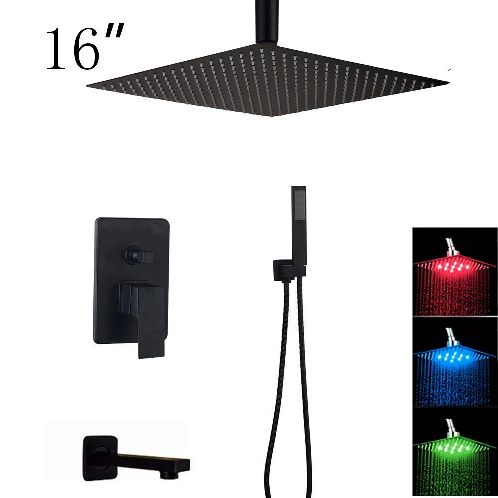 3 ways 16 inch LED KEMAIDI ванная комната 2-way светодиодный смеситель для душа набор черный 3-функции 8 12 16 светодиодный смеситель для душа с дождевой насадкой ручные смесители для душа - Цвет: 3 ways 16 inch LED