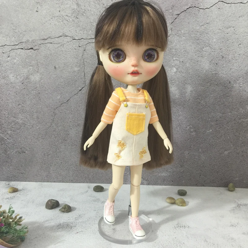 Новинка милый комбинезон юбка комбинезон/футболка в полоску для blyth ob24 azone barbies 1/6