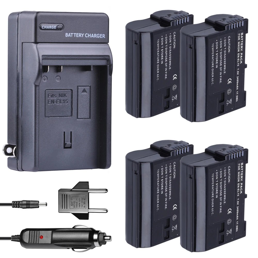 

4PCS EN EL15 Battery Charger + bateria ENEL15 EN-EL15 for Nikon D500,D600,D610,D750,D7000,D7100,D7200,D800,D800E, D810,D810A V1