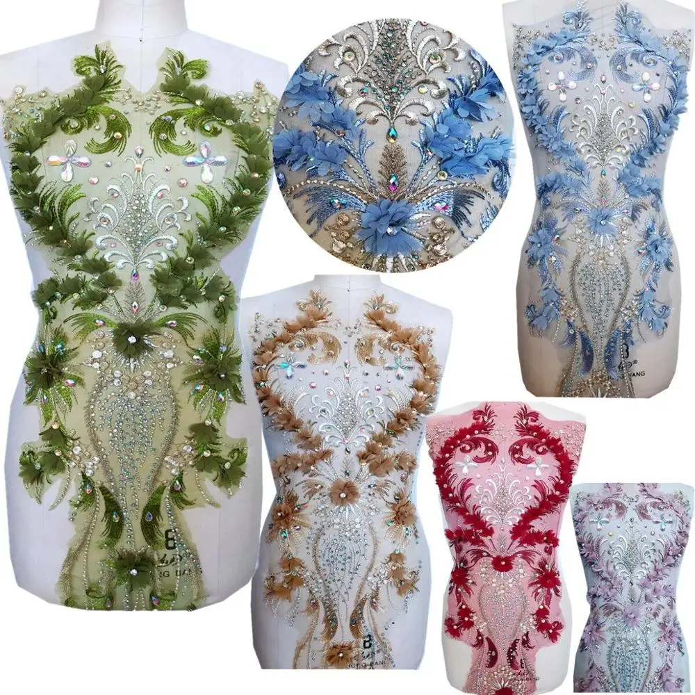 

3D Трехмерная вышивка, зеленая кружевная нашивка, блестящее популярное алмазное украшение, декоративная аппликация 40*12 дюймов