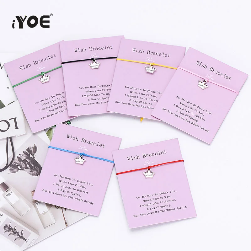 IYOE Wish Card, браслет с красной нитью для женщин и детей, корона принцессы, ручная плетеная веревка, Парные браслеты, семейные ювелирные изделия для дружбы