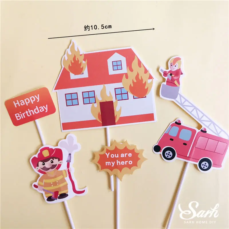 Firefighting set A Fireman Hero Decoration Water Gun Ladder Truck Cake Topper for Children's Day Kid Happy Birthday Party Supplies Baking Cute Gift - Цвет: Firefighting set A