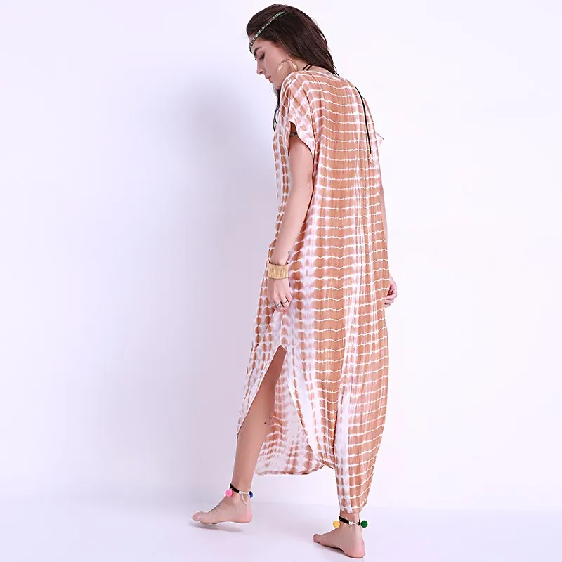 Женское платье свободное элегантное летнее Пляжное с разрезом по бокам коротким