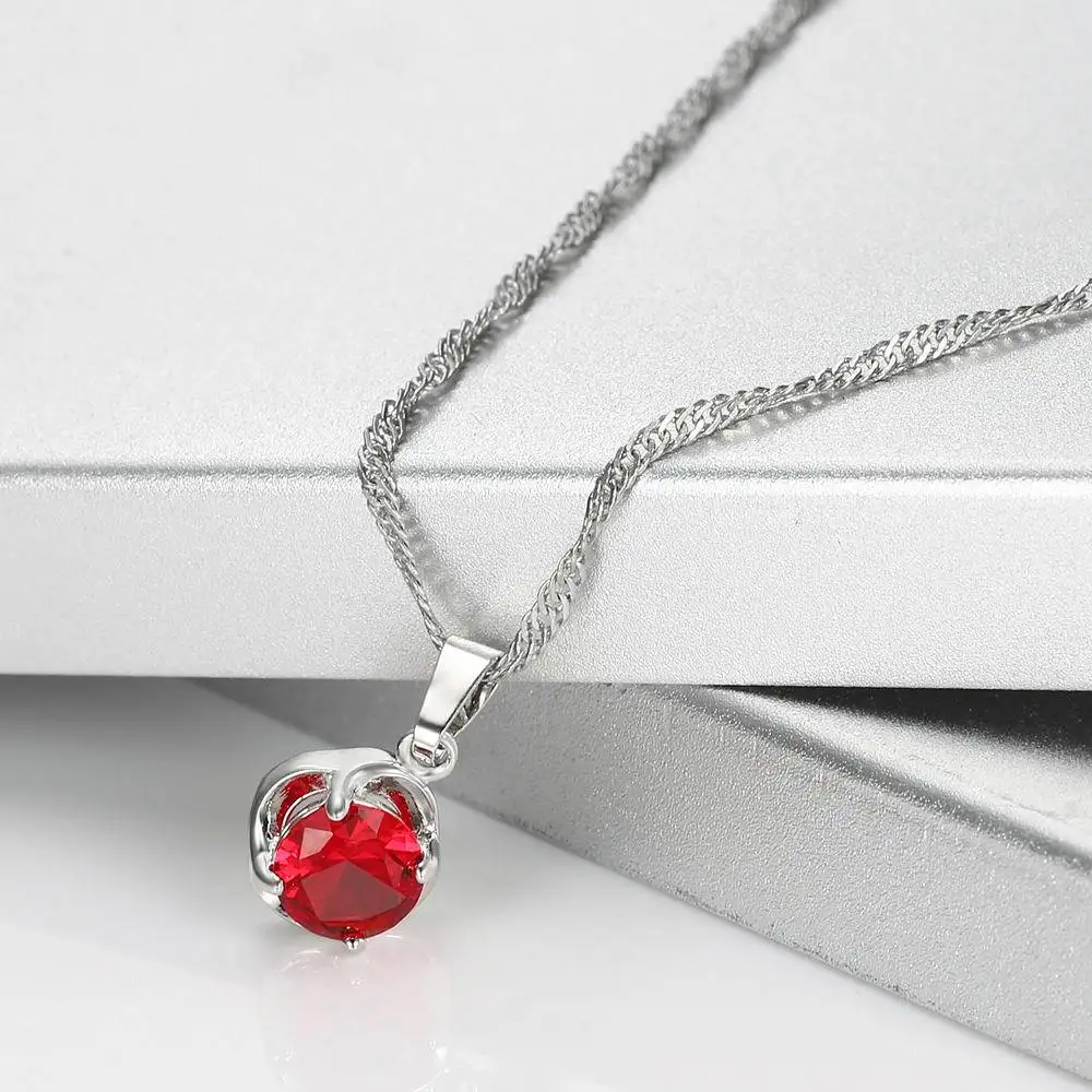 Women's Wild Joker Chains of Clavicles Necklace Round Red CZ Pendant Temperament Lady's Jewelry | Украшения и аксессуары