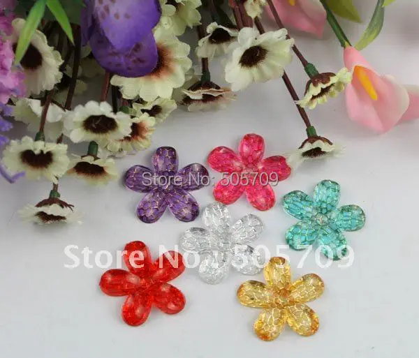 

FREE SHIPPING 80PCS mixed colors acrylic rhinestone nest flower flatback cabochon 30mm #22220
