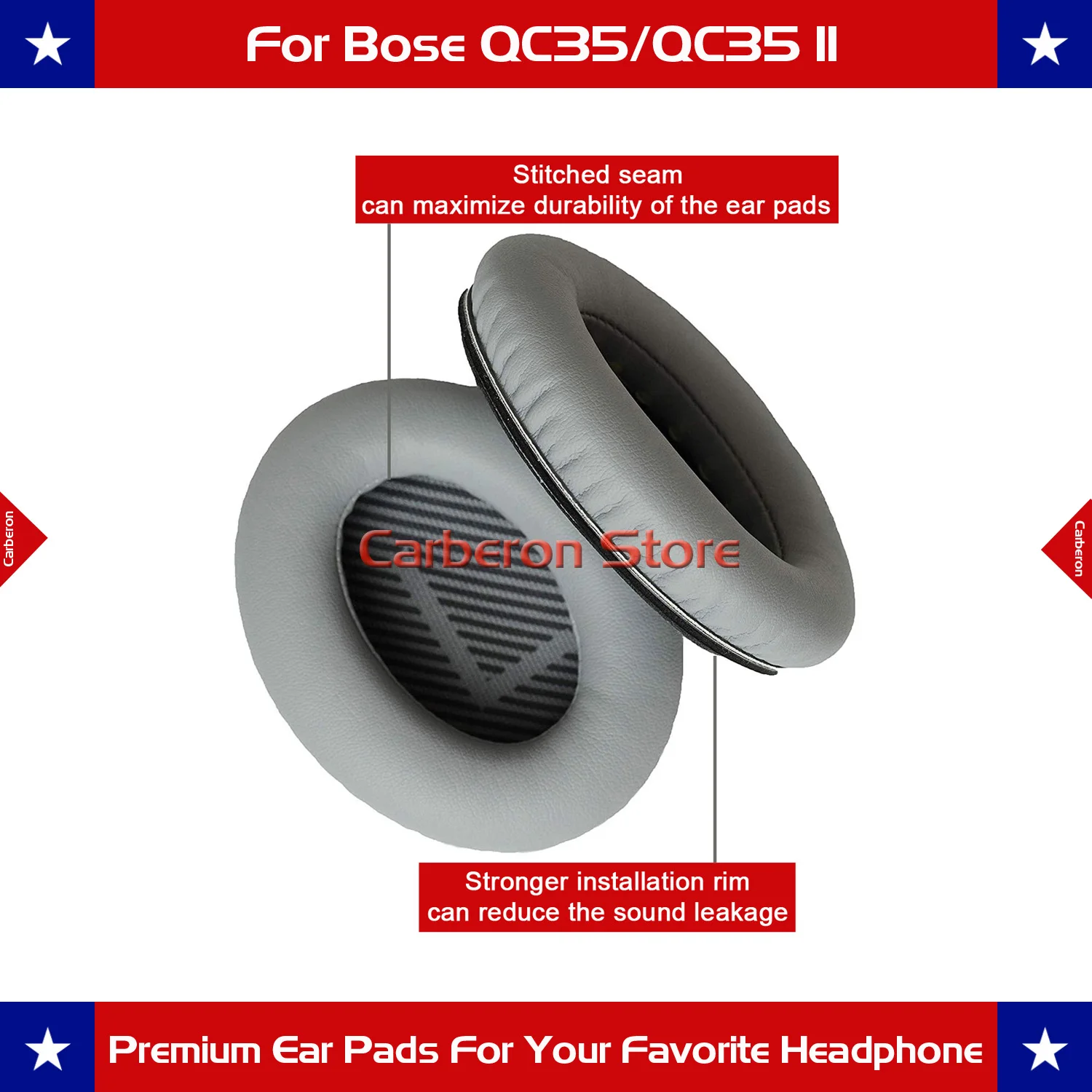 Фото Сменные детские подушки для Bose QC35/QC35 II, наушники с буквами QC35 с буквами «L» и «r» (серебристо-серый) №3