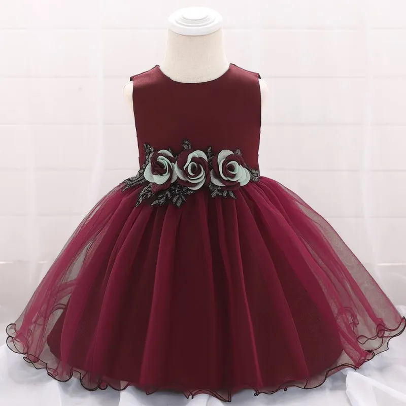 wine red Для маленьких девочек Костюмы, детское, для девочек, Розница цветок Одежда для новорожденных девочек платья для малышек для крестильное платьице для малышей в возрасте 1 года День рождения Vestidos Infanti - Цвет: wine red