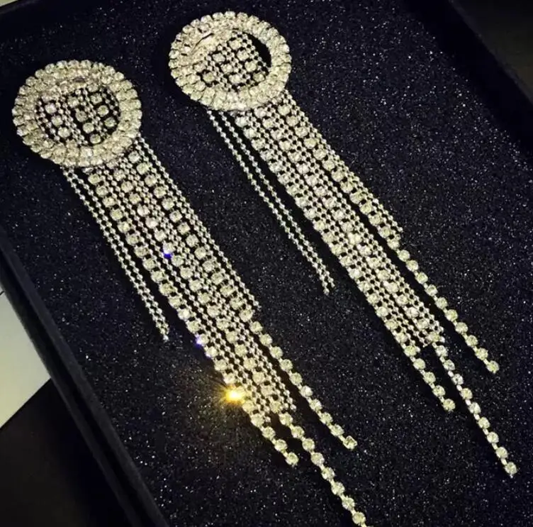 silver Горячая распродажа! Новая мода Мода элегантный роскошный циркона и жемчужные длинная кисточка, цепочка, свисающие серьги для Для женщин вечерние серьги - Окраска металла: silver
