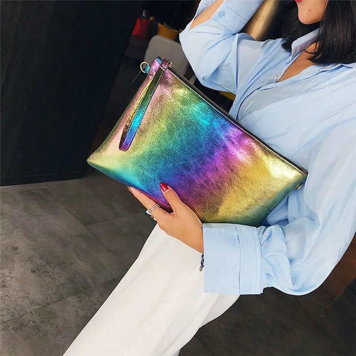 color Модный Блестящий женский клатч-конверт из искусственной кожи, женские клатчи на цепочке, сумка-мессенджер для женщин, сумки через плечо, цветной кошелек - Цвет: color