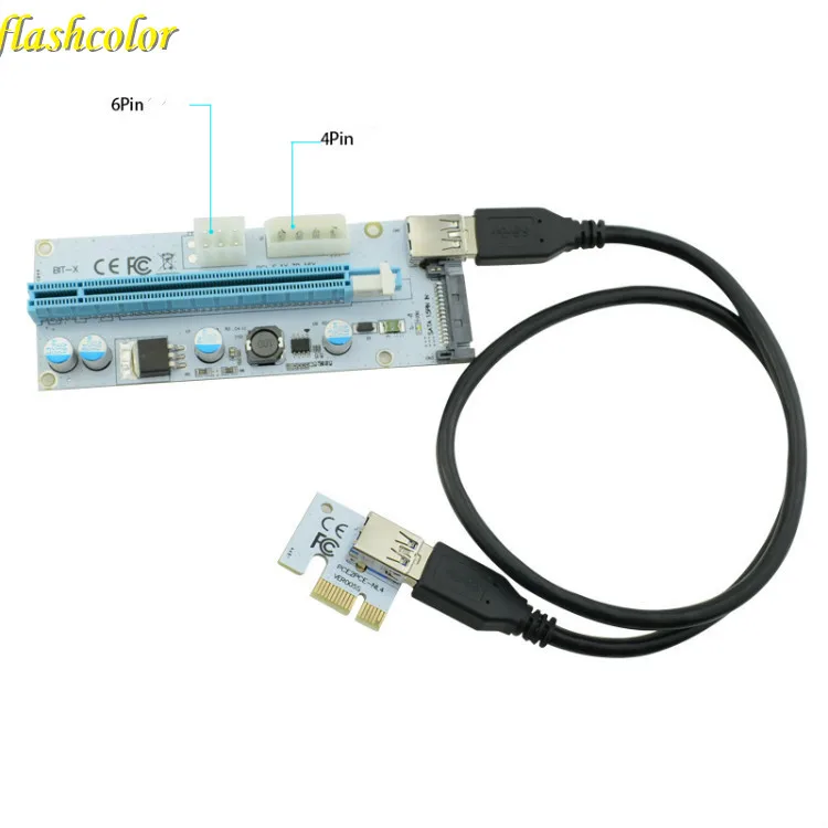 Flashcolor PCIe PCI E Express Riser Card 1x к 16x USB 3 0 кабель адаптер SATA 4Pin IDE Molex 6 pin для Шахтерская