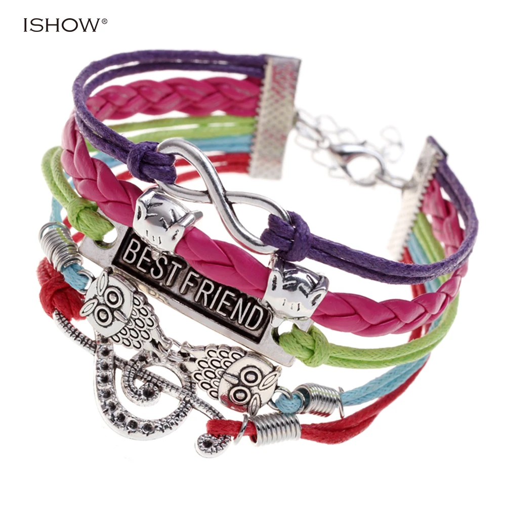 2016 New fashion Multilayer lucky &quotbest friend&quot Charm bracelet weave handmade owl best wish for women pulsera jewelry | Украшения и