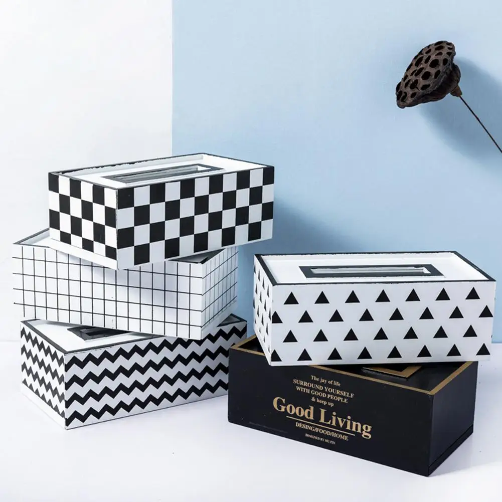 HobbyLane Европейский стиль деревянная коробка для салфеток для дома кухня квадратная Геометрическая полоса салфетница для хранения Casetorage