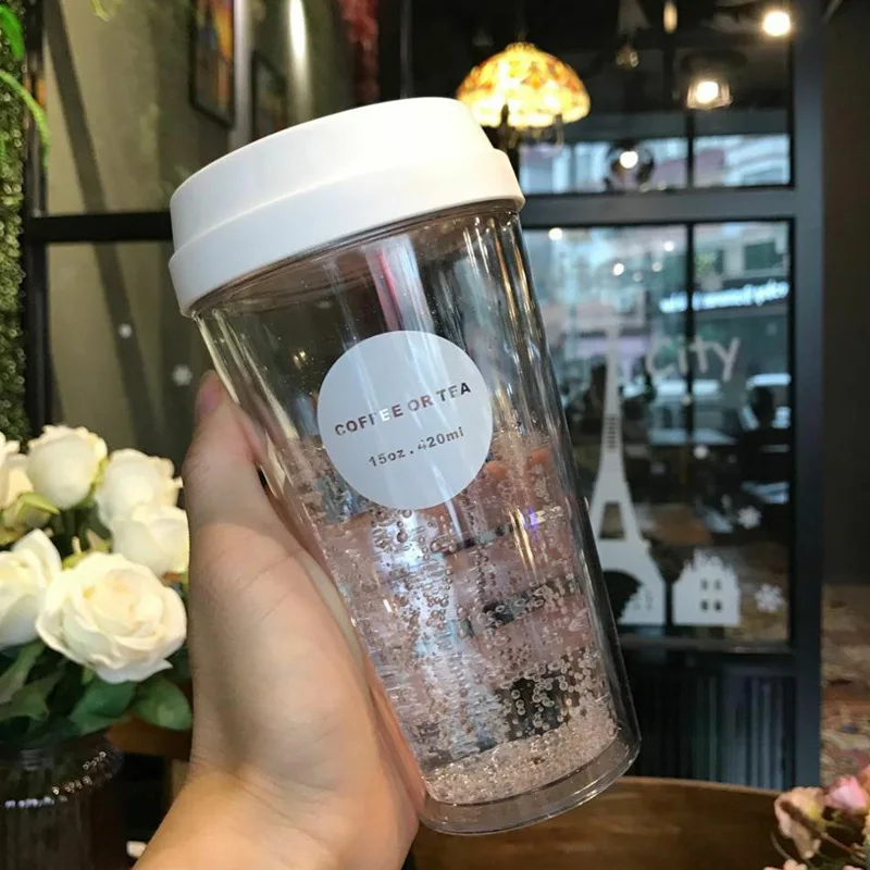 Creative 420ml Double Layer AS Plastic Coffee Mugs Portable Outdoor Leak-proof Tumblers Student Tea Milk Juice Cups | Дом и сад
