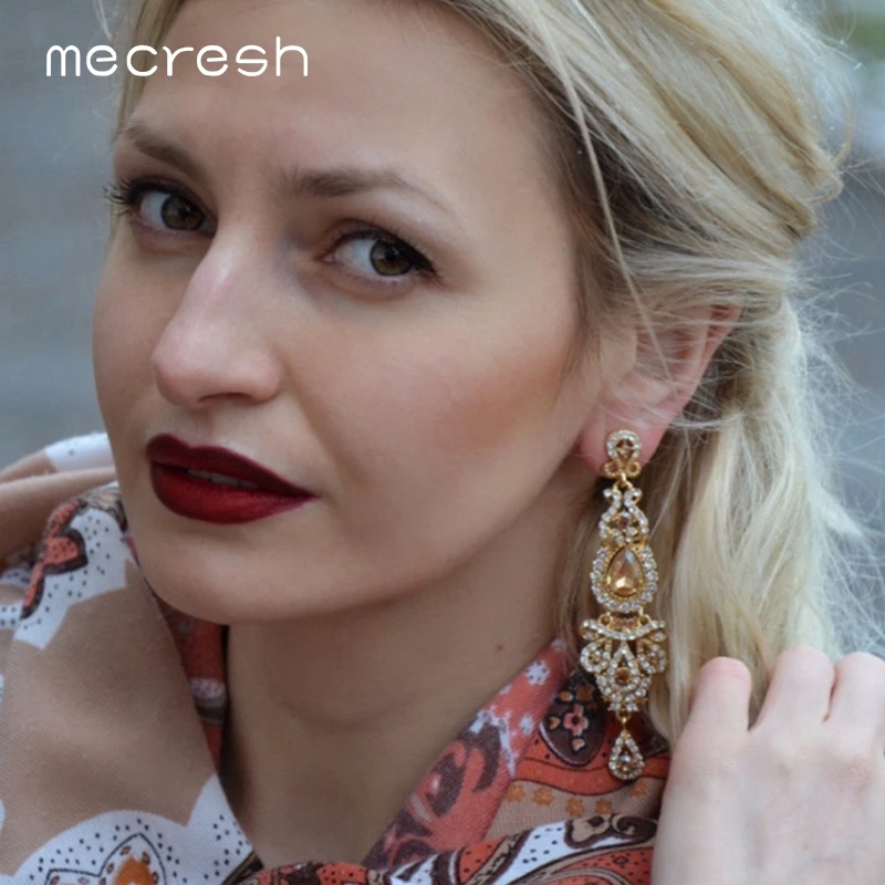 Женские длинные серьги с кристаллами Mecresh черные/Золотые для свадьбы ювелирные