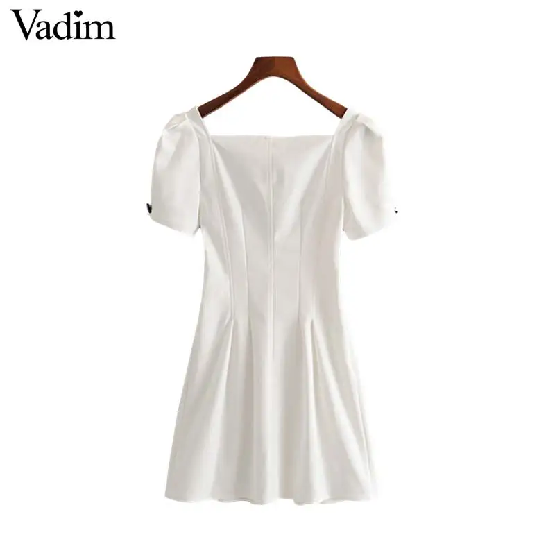 Женское офисное платье Vadim белое мини с коротким рукавом фонариком и молнией на
